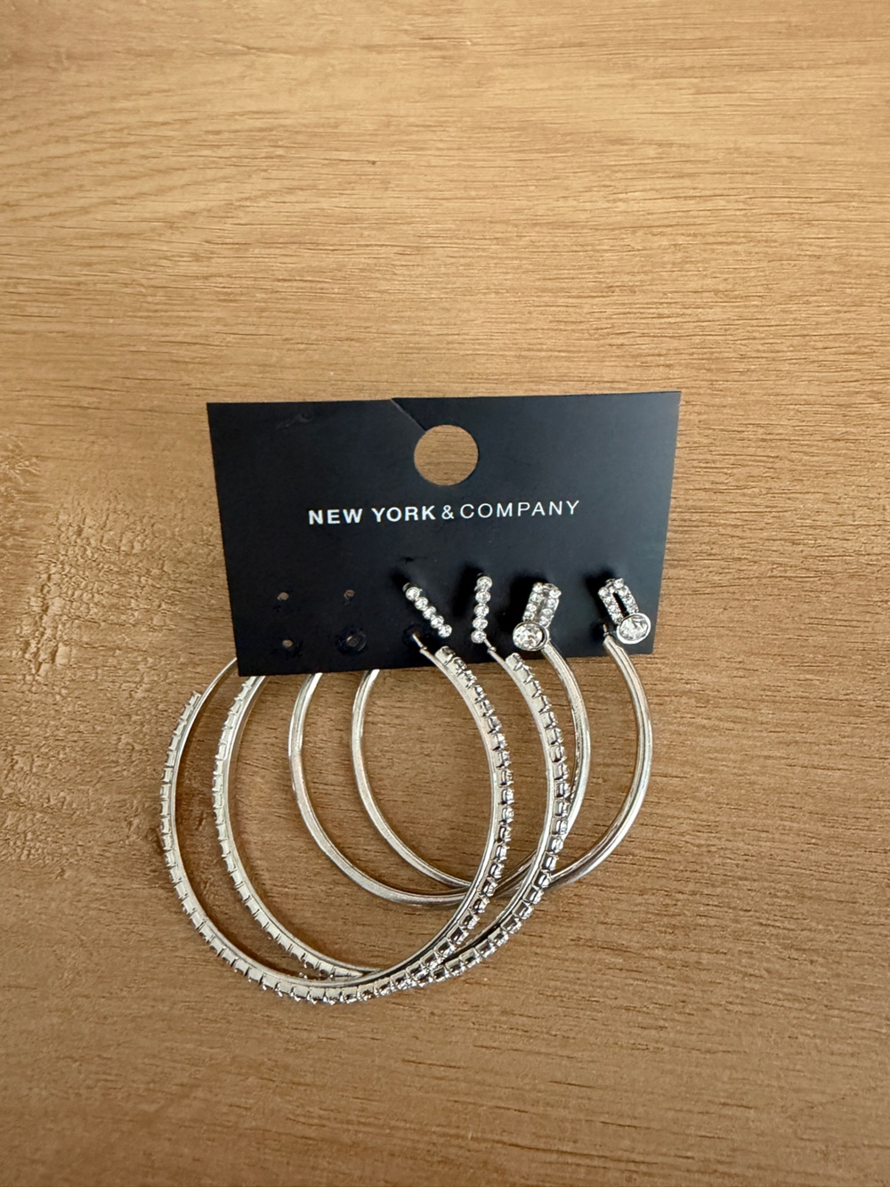 New York & Company Silver Hoop and Crystal Stud Earring Set